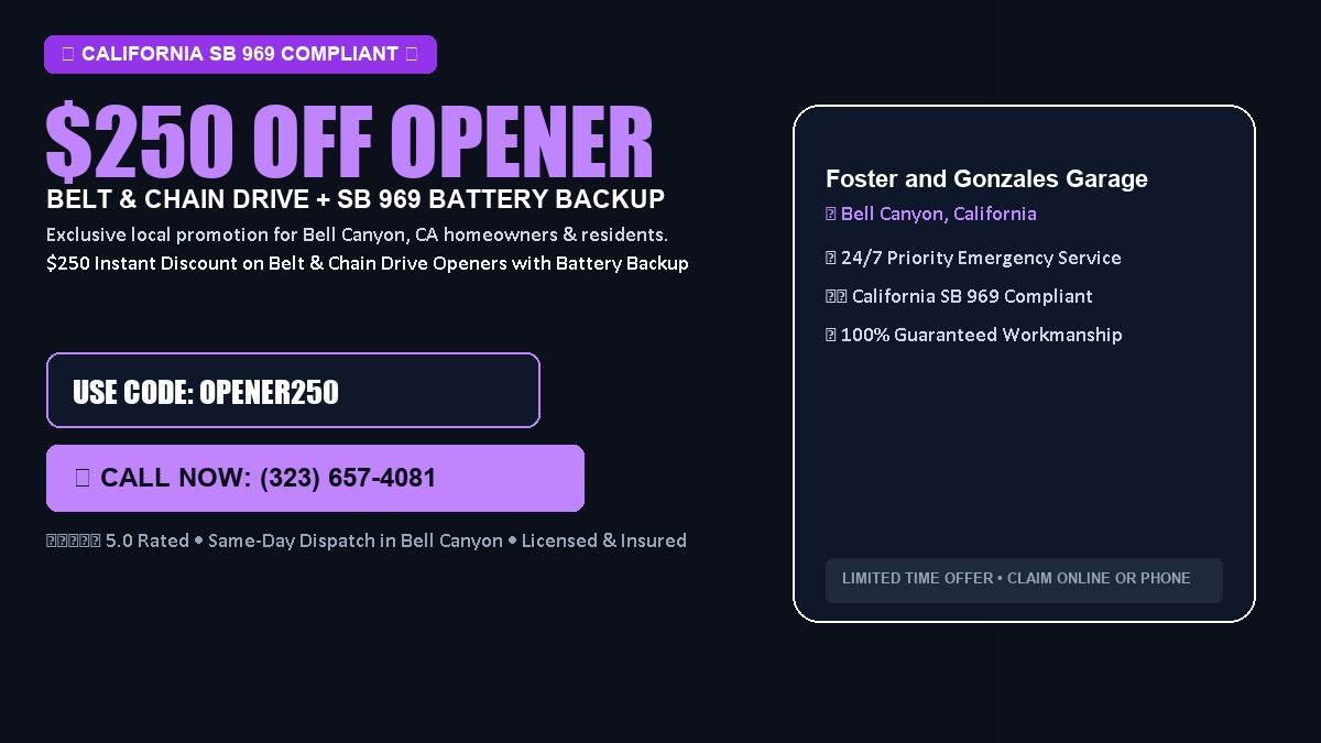 Foster and Gonzales Garage Door Services $250 OFF Premium LiftMaster Opener Installation in Bell Canyon, CA